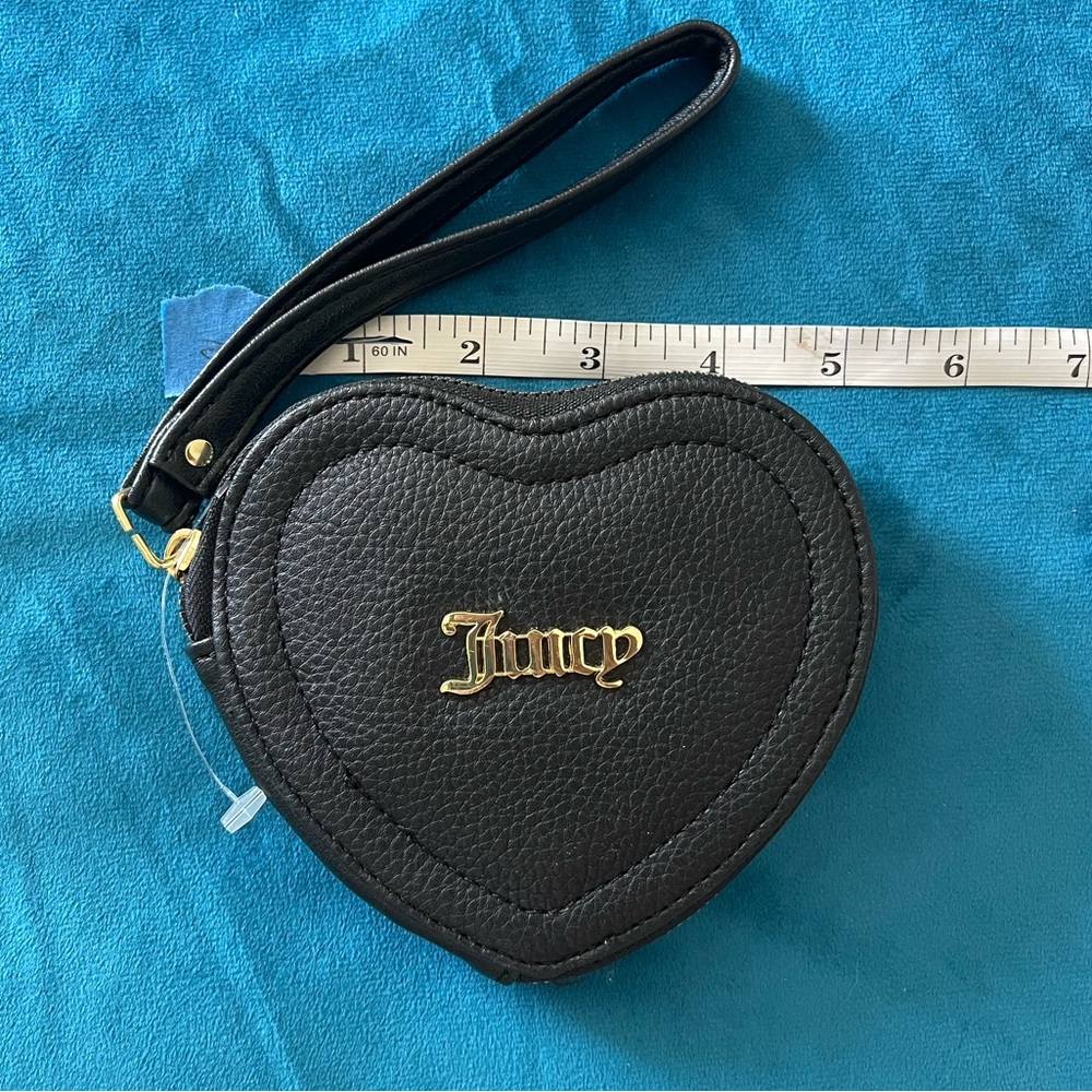 Juicy Couture Black Heart Wristlet with Gold Zipper